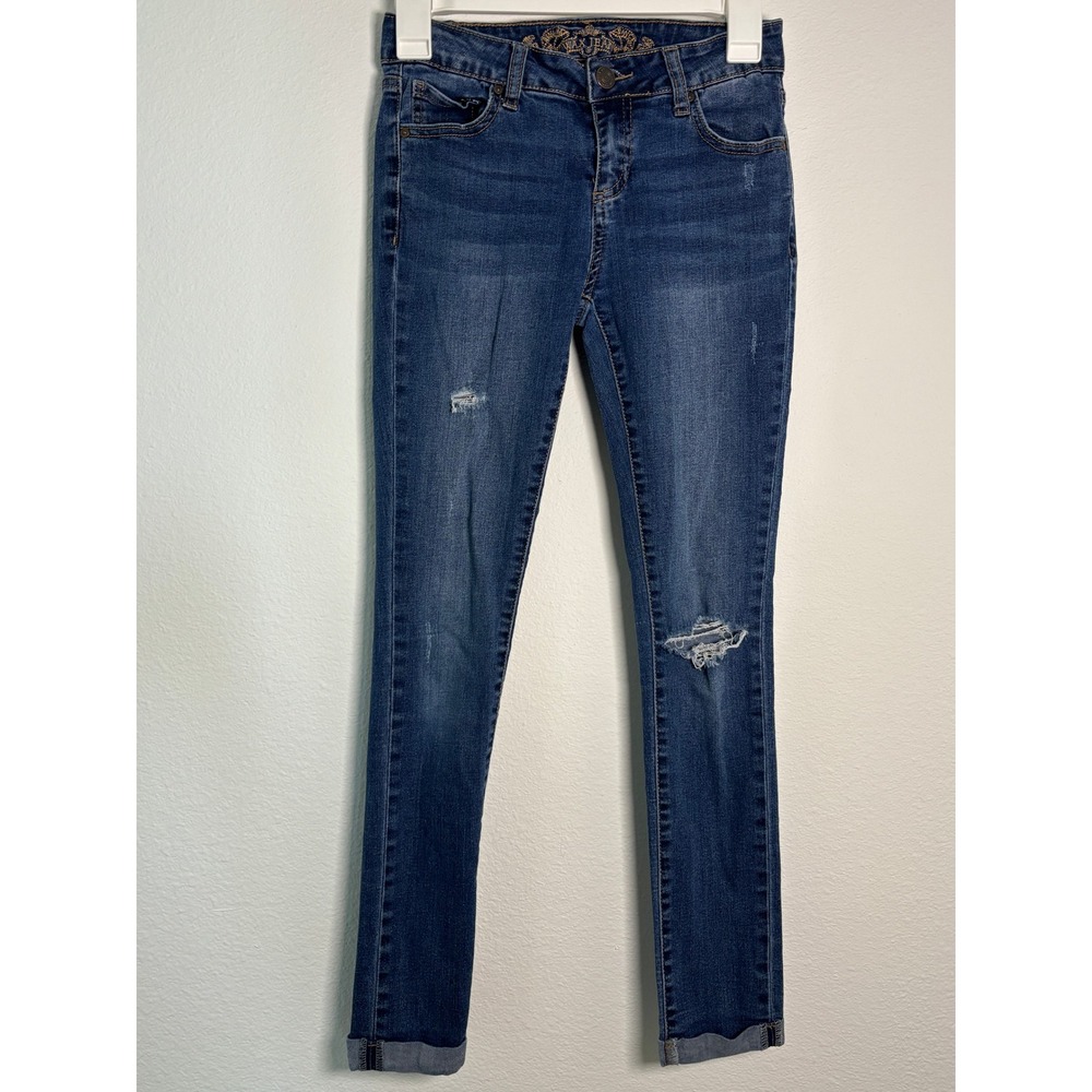 Wax Jean Womens Distressed Skinny‎ Jeans Blue Medium Wash Size 1 Distressed